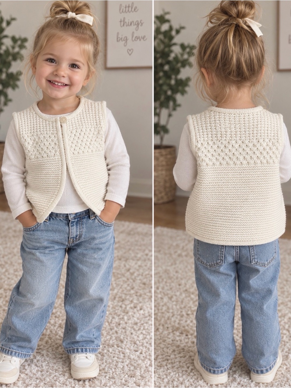 OshKosh B’gosh Toddler Girls 2T Cream Ivory Knit Sweater Vest